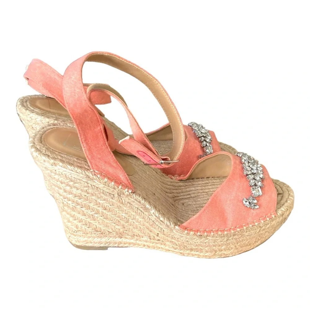 Kaari Blue Wedge Coral Color Wrap Strap‎ & Rhinestones Size 11